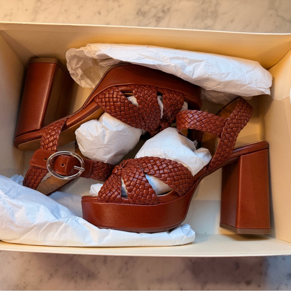 Sezane Brown Leather Platform Heels